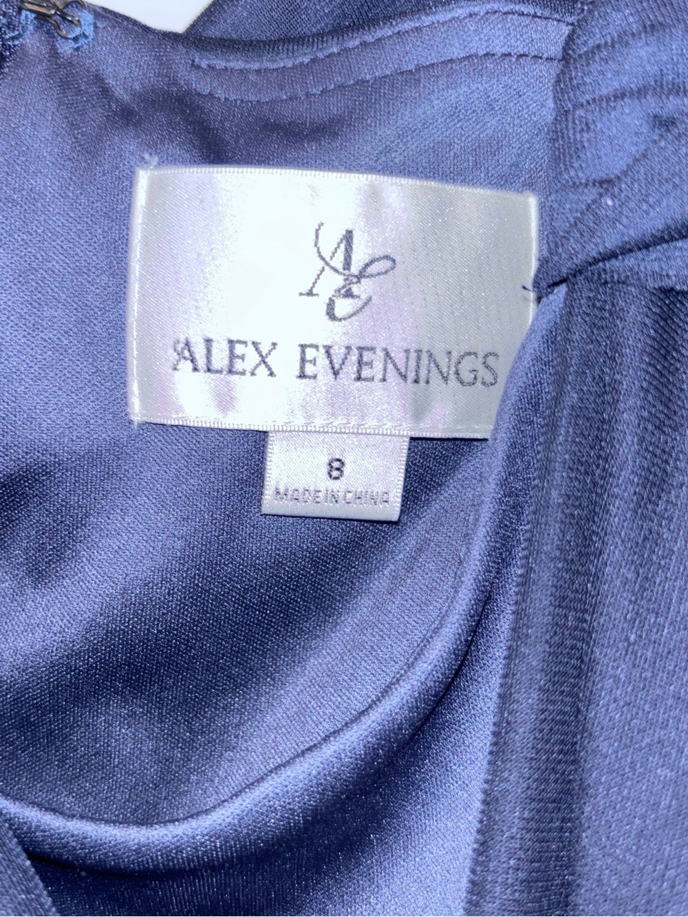 ALEX EVENINGS Embellished Navy Blue Cold Shoulder Column Gown - Picture 12 of 16